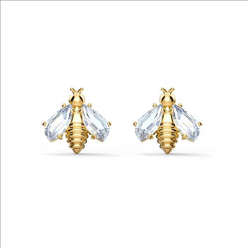 Swarovski Eternal Flower Bee Pierced Earrings, White, Gold-tone plated