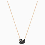 Swarovski Iconic Swan Pendant, Black, Rose-gold tone plated