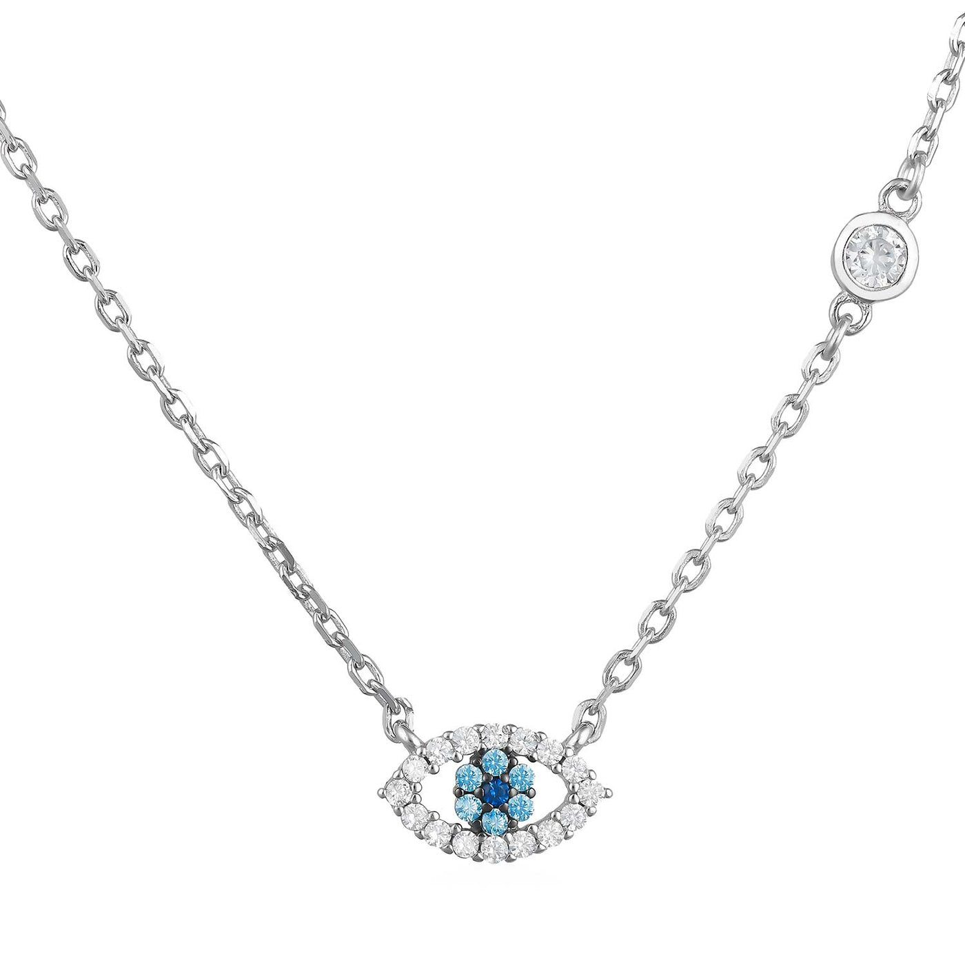 Rhodium Plated Sterling Silver Evil Eye Necklace