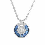 Rhodium Plated Sterling Silver Blue Circle Baguette CZ Necklace