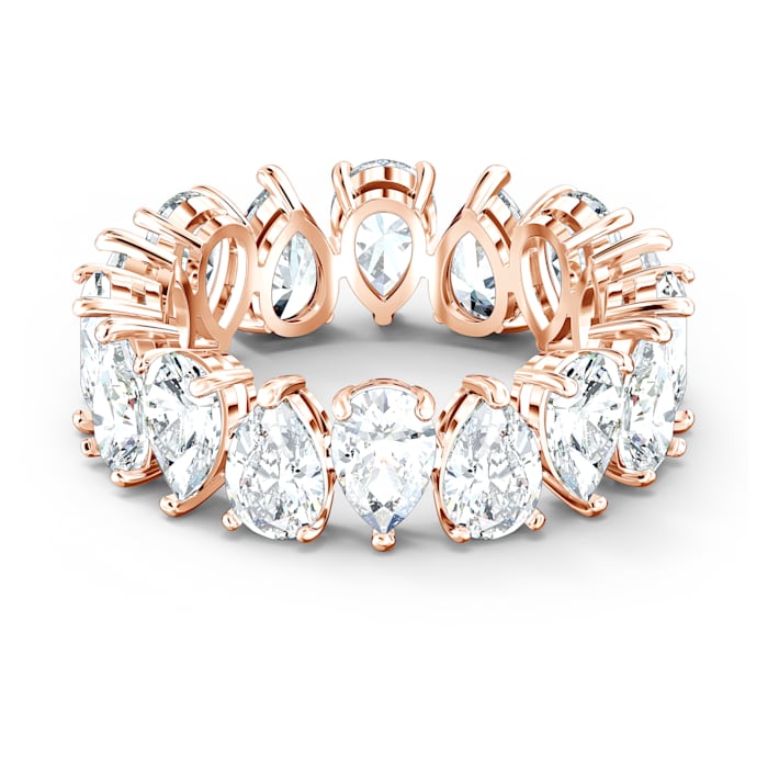 Vittore ring, Pear cut crystals, White, Rose gold-tone