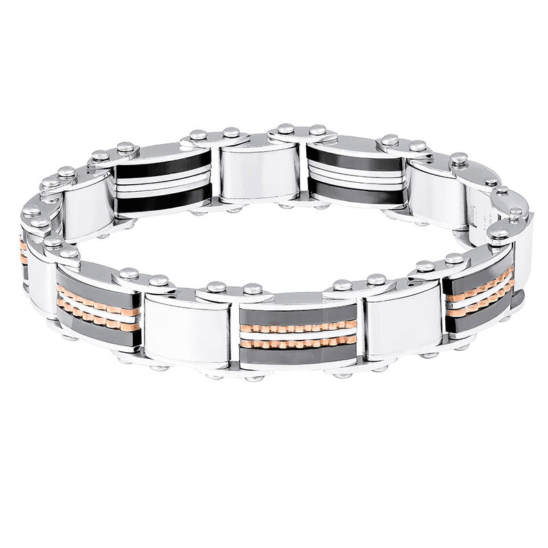 9mm Mens Two Tone Stainless Steel Double Sided Bracelet - 20cm