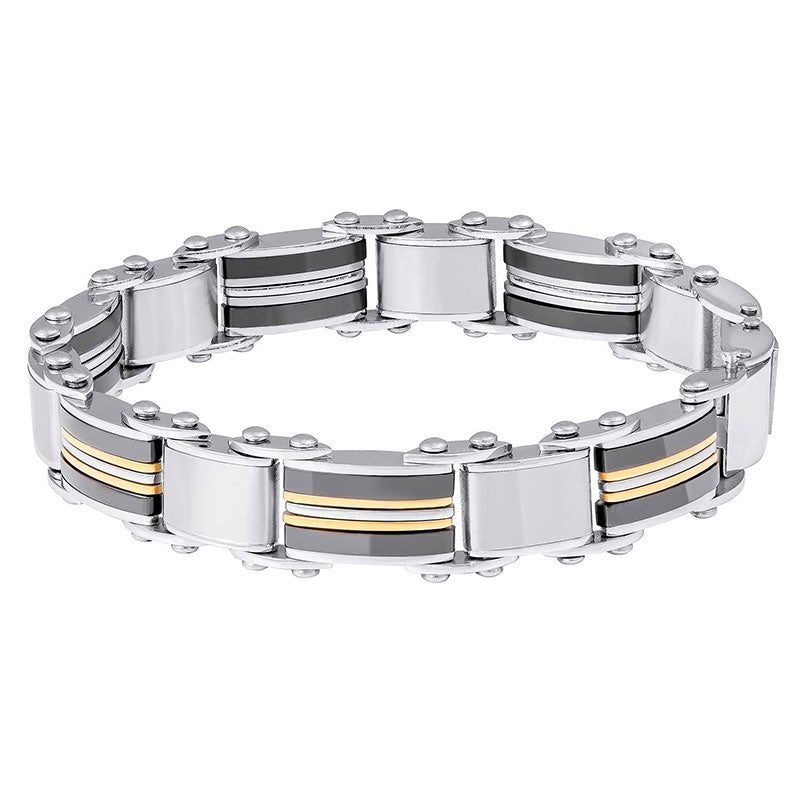 9mm Mens Two Tone Stainless Steel Double Sided Bracelet - 20cm