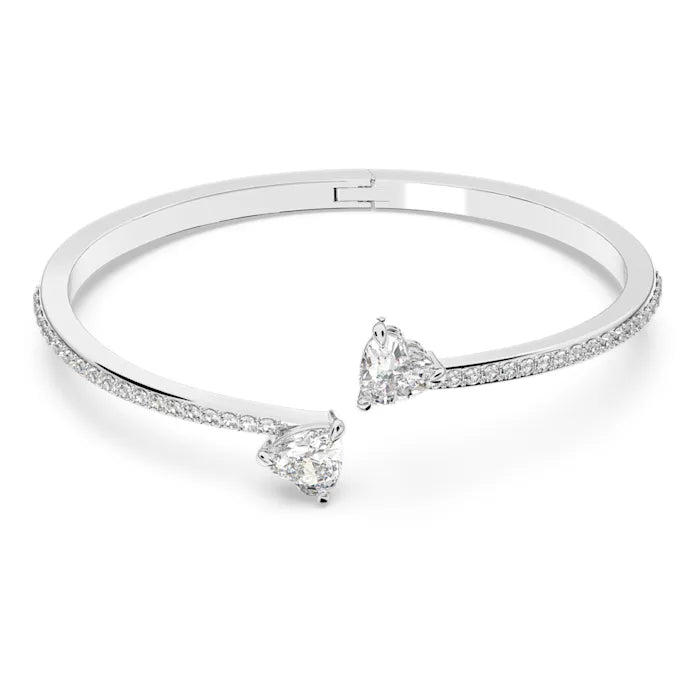 Attract Soul bangle, Heart, White, Rhodium plated