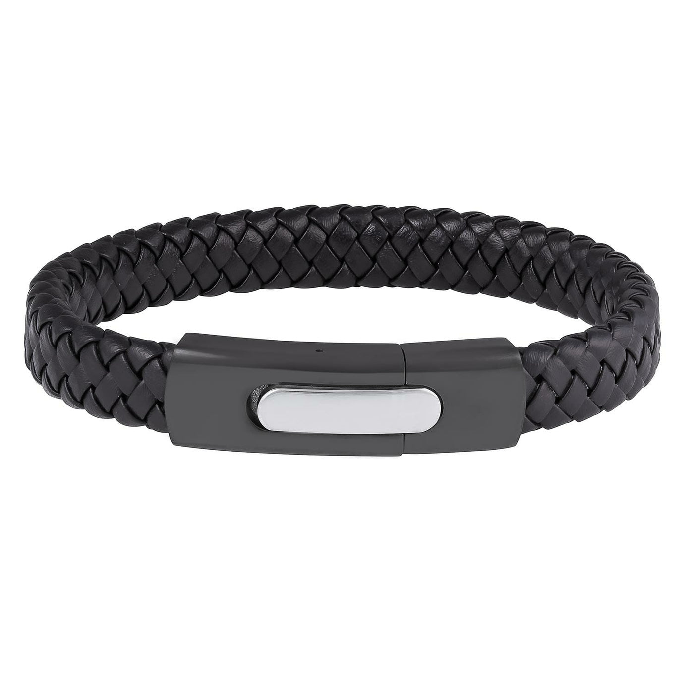 12mm Mens leather bracelet stailess steel