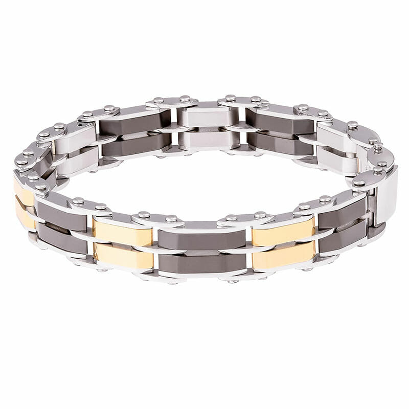 9mm Mens Two Tone Stainless Steel Double Sided Bracelet - 20cm