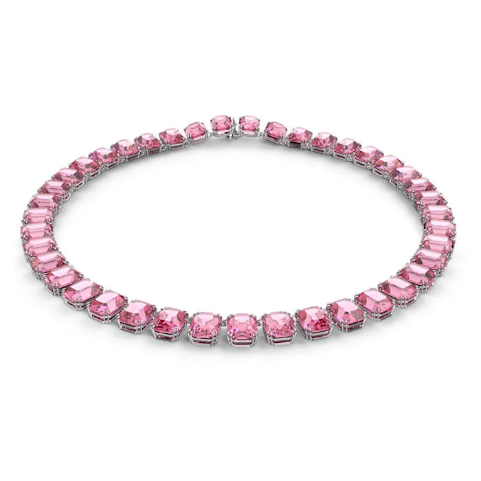 Millenia necklace, Octagon cut, Pink, Rhodium plated