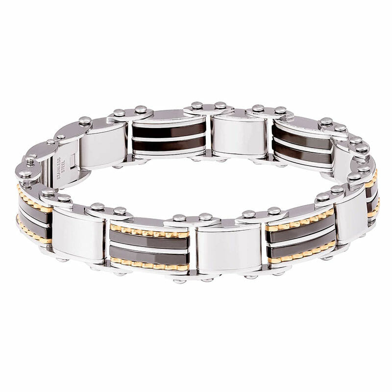 9mm Mens Two Tone Stainless Steel Double Sided Bracelet – 20cm