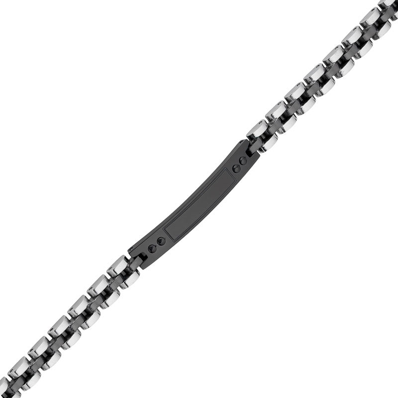 Silver and Black IP Plated Stainless Steel ID Bracelet