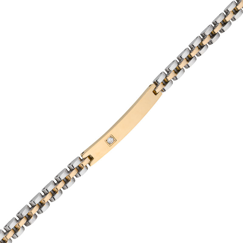 Silver and Gold Plated Stainless Steel ID Bracelet with a CZ