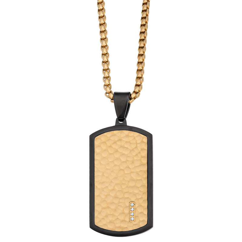 Stainless Steel Ip Black Adn Gold Dog Tag With Cz