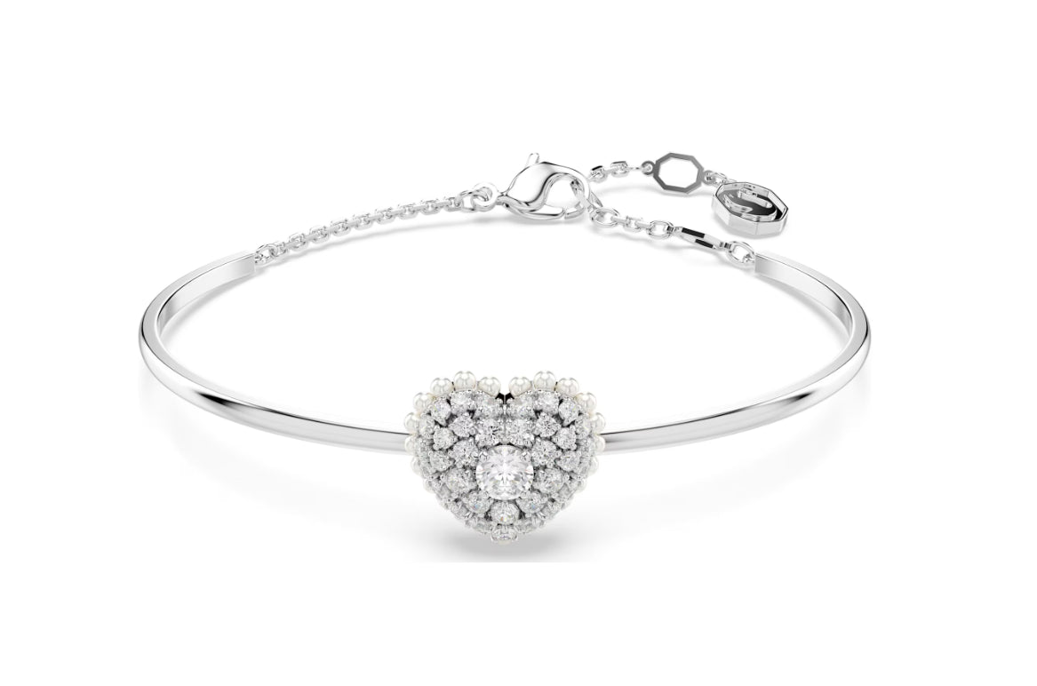 Hyperbola bangle Heart, White, Rhodium plated