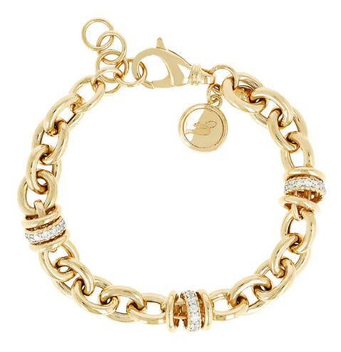 Golden Rolo Chain Bracelet with Cubic Zirconia