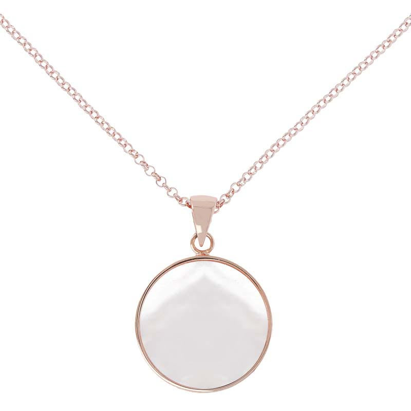 Bronzallure Alba Colored Stone Medium Disc Necklace White Mother of Pearl WSBZ00702.W