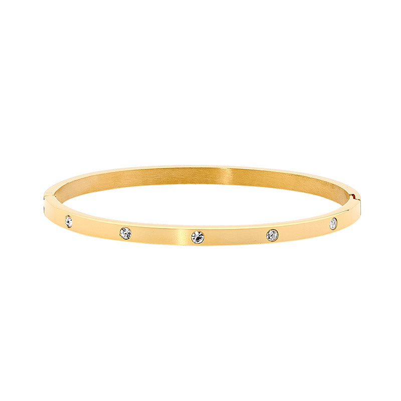 Stainless Steel Gold IP Plated Hinged 4mm wide Bangle w/ WH CZ - RRP $59