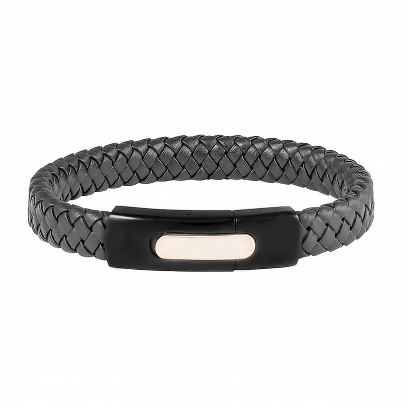 12mm Black Leather Bracelet