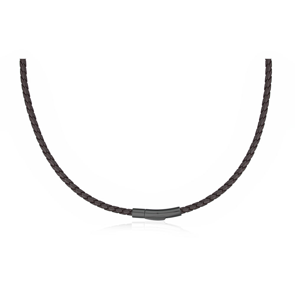 3mm Black Leather Necklace With Black Stainless Steel Clip