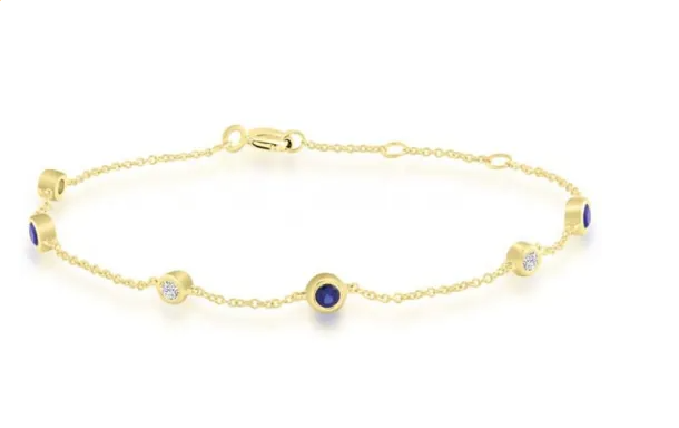 9K YG Bracelet with Blue Sapphires & 0.10ct Diamond