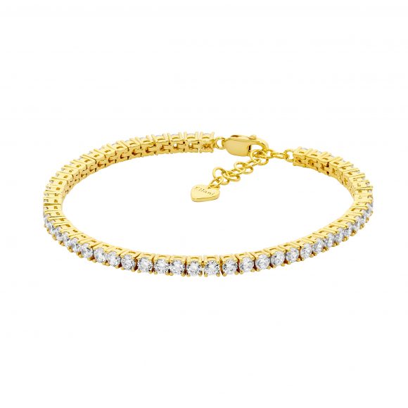 3mm claw set cubic zirconia tennis bracelet, gold plated sterling silver.