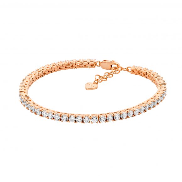 3mm claw set cubic zirconia tennis bracelet, rose gold plated sterling silver.