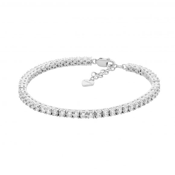 3mm claw set cubic zirconia tennis bracelet, rhodium plated sterling silver.