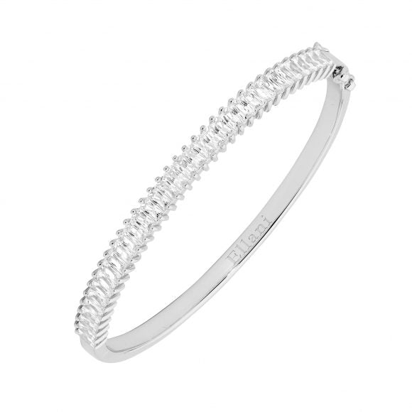 Baguette cubic zirconia bangle, rhodium plated sterling silver.