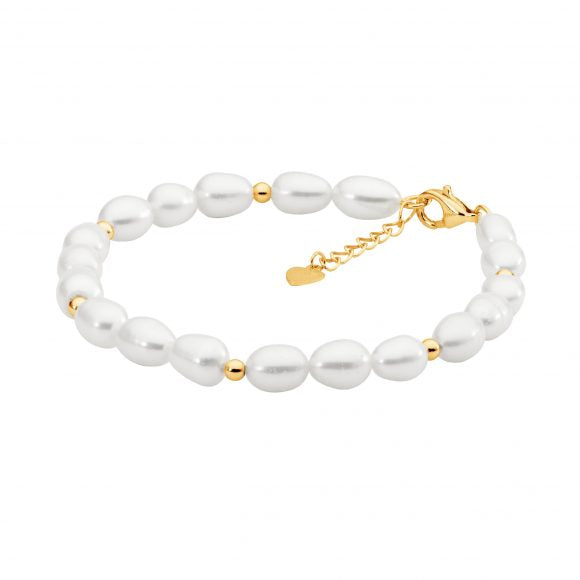 Freshwater pearl bracelet with sterling silver gold plated beads, 17-18cm with extension chain.
