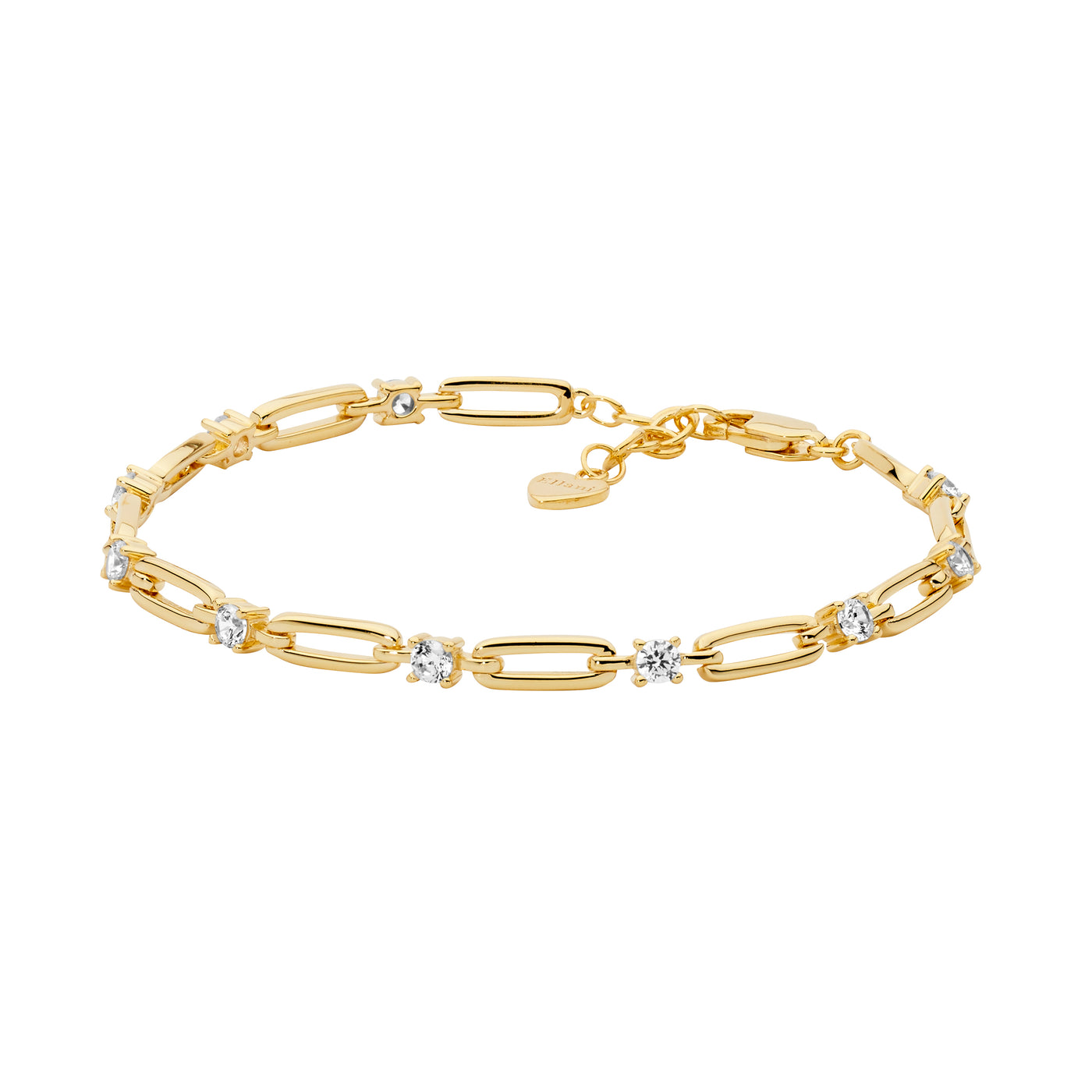 Sterling silver 17cm bracelet with extension chain, 3.5mm white cubic zirconias & gold plating.