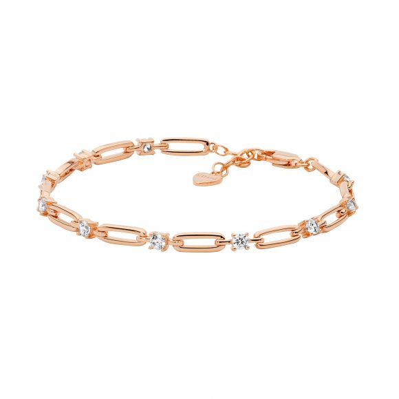 Sterling silver 17cm bracelet with extension chain, 3.5mm white cubic zirconias & rose gold plating.