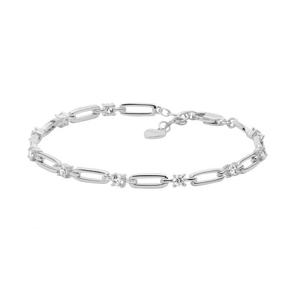 Sterling silver 17cm bracelet with extension chain and 3.5mm white cubic zirconias.