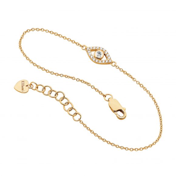 Sterling silver gold plated evil eye bracelet set with white cubic zirconias.