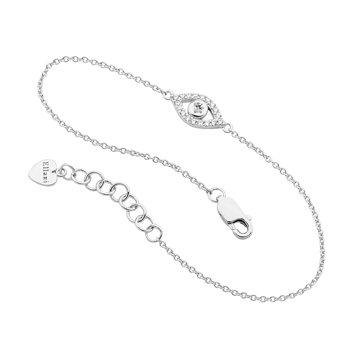 Sterling silver evil eye bracelet set with white cubic zirconias.