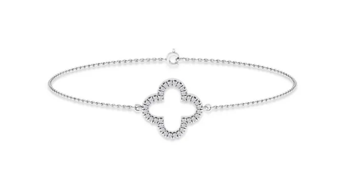 9K White Gold Open Clover Bracelet with 0.10ct Diamond Accents – 18.5cm