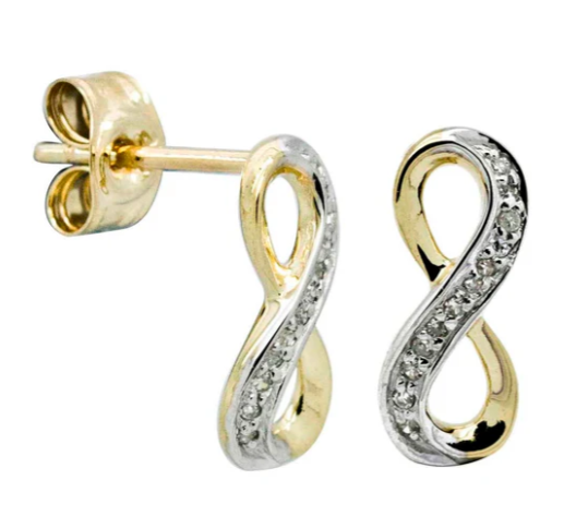 9k YG Infinity Earrings set with 24D=0.05ct.