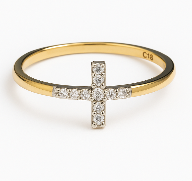 9K Yellow Gold Lab-Grown Diamond Cross Ring – 0.06 ct F VS