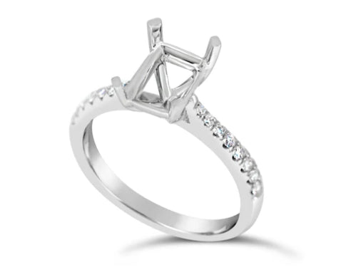 Say yes with this beautifully hand crafted 18k white gold radiant cut Setting