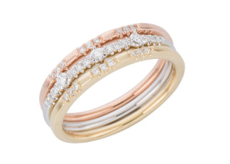 18K Mystical Arts Collection 3 Stacker Ring Rose White Anfd Yellow