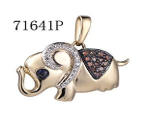 9k Yellow gold diamond and saphire pendant Elephant