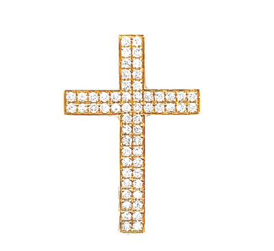 18K Yellow Gold And 1Ct Two Row Diamond Cross Slider Pendant
