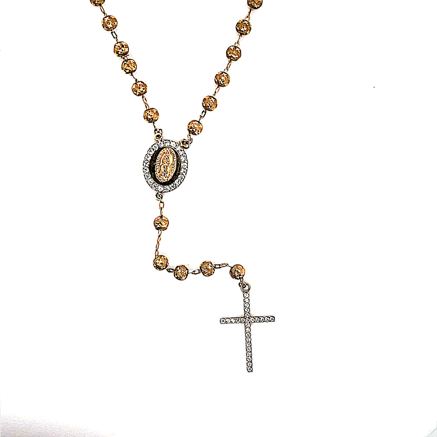 9K yellow gold sand blasted rosary necklace