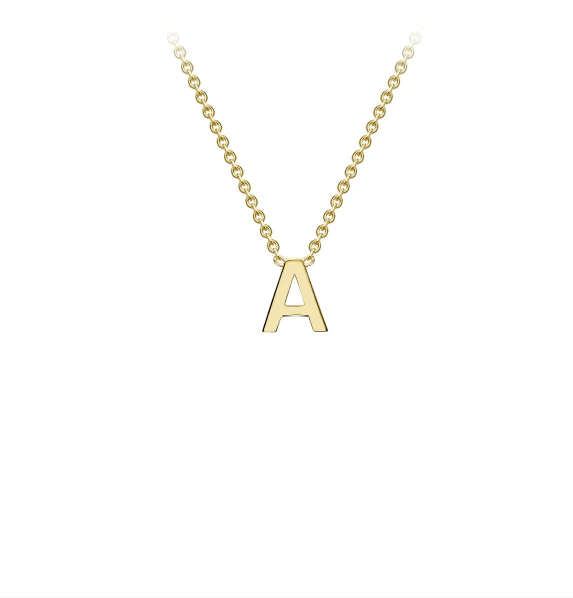 9K Yellow gold intial A attached to chain 38cm+5cmPetite
