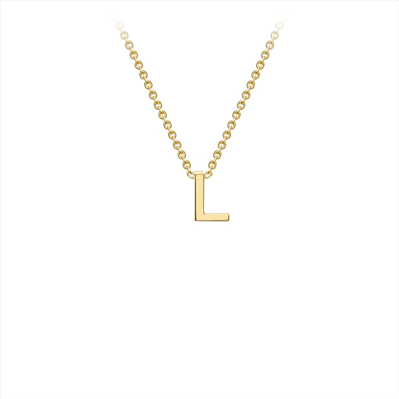 9K Yellow gold intial L attached to chain 38cm+5cmPetite