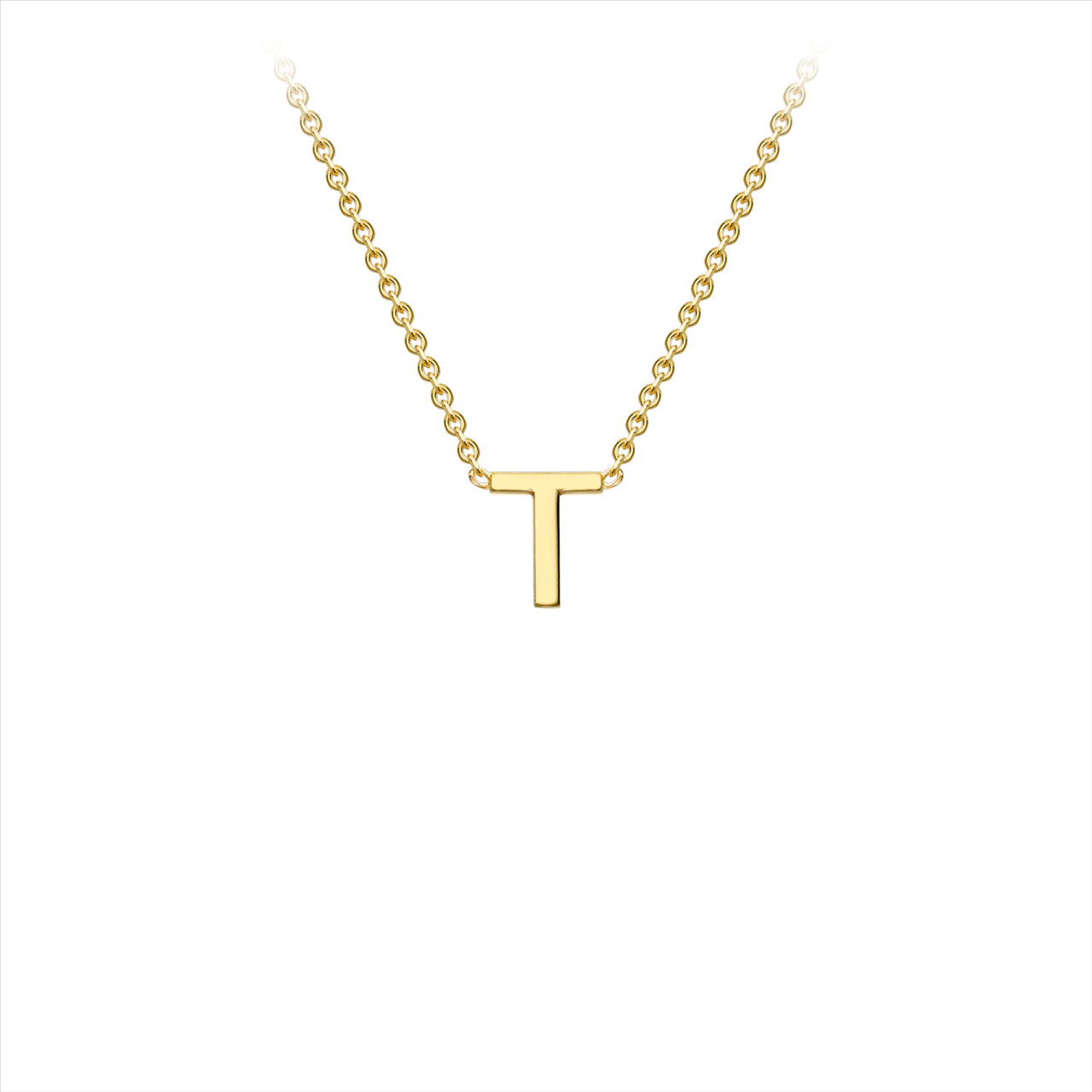 9K Yellow gold intial T attached to chain 38cm+5cmPetite