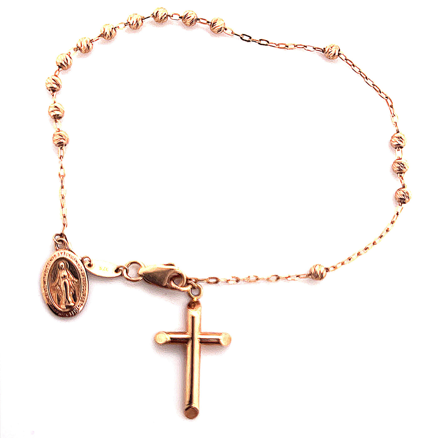 9K RG rosary bracelet with dangling cross