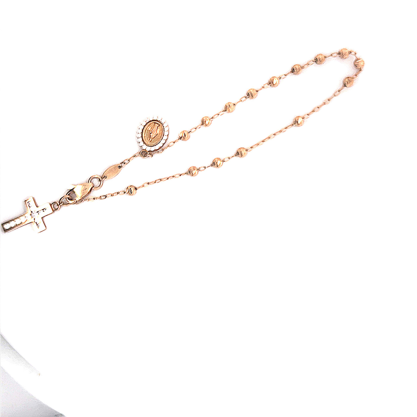9k rose gold dangling cz rosary bracelet