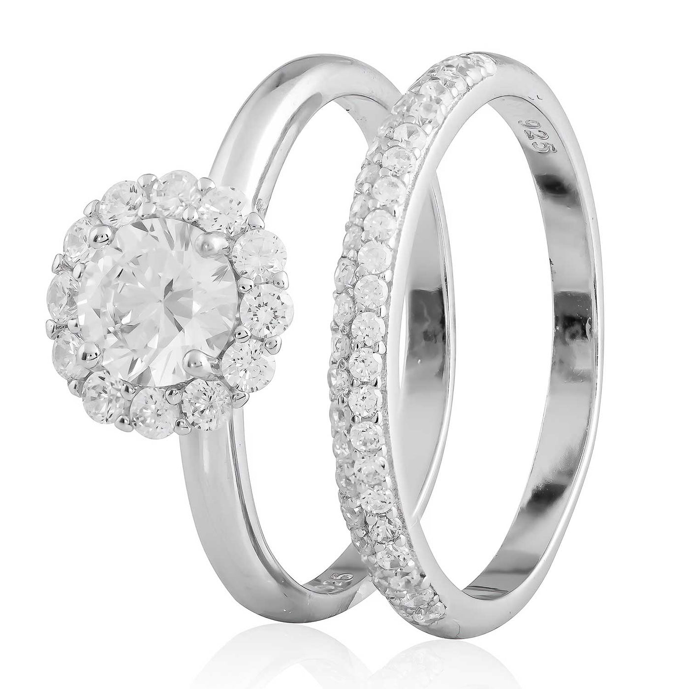 Rhodium Plated Sterling Silver CZ Engagement Ring Set. The product sku is R322.