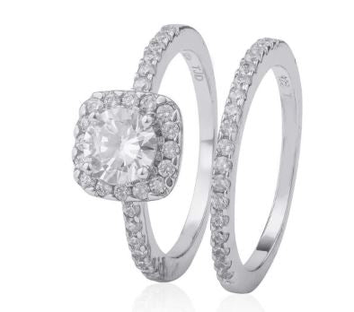 rhodium plated sterling silver cz engagment ring set - 7