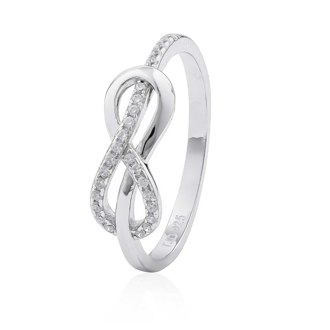 Rhodium Plated Sterling Silver CZ Infinity Ring - 7