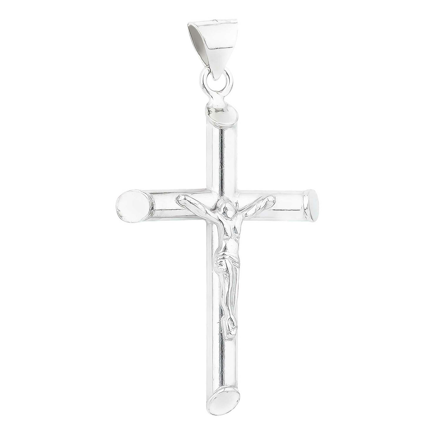 Rhodium Plated Sterling Silver Cross Pendant With Crucifix - 26x44mm