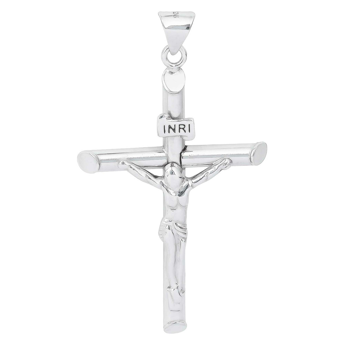 Rhodium Plated Sterling Silver Cross Pendant With Crucifix - 26x46mm